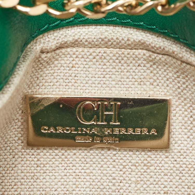Pre Owned CH Carolina Herrera Green Leather Envelope Flap Crossbody Bag