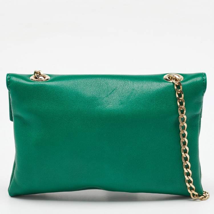 Pre Owned CH Carolina Herrera Green Leather Envelope Flap Crossbody Bag