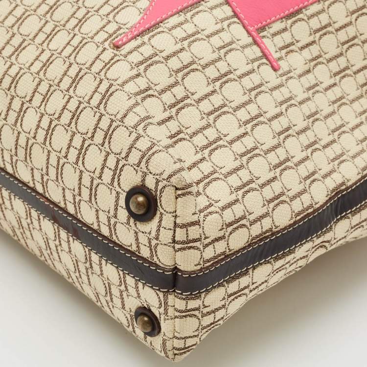 Pre Owned CH Carolina Herrera Tricolor Monogram Canvas and Leather Shopper Tote