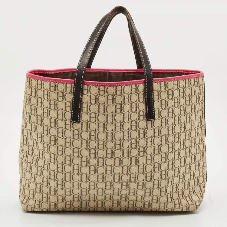 Pre Owned CH Carolina Herrera Tricolor Monogram Canvas and Leather Shopper Tote