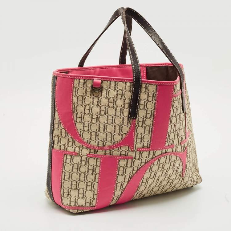 Pre Owned CH Carolina Herrera Tricolor Monogram Canvas and Leather Shopper Tote