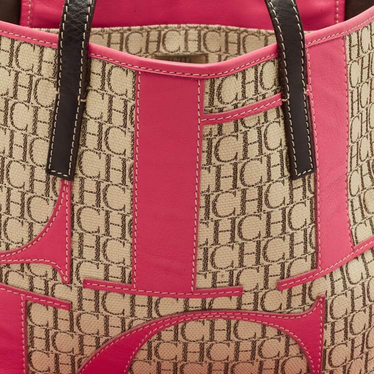 Pre Owned CH Carolina Herrera Tricolor Monogram Canvas and Leather Shopper Tote