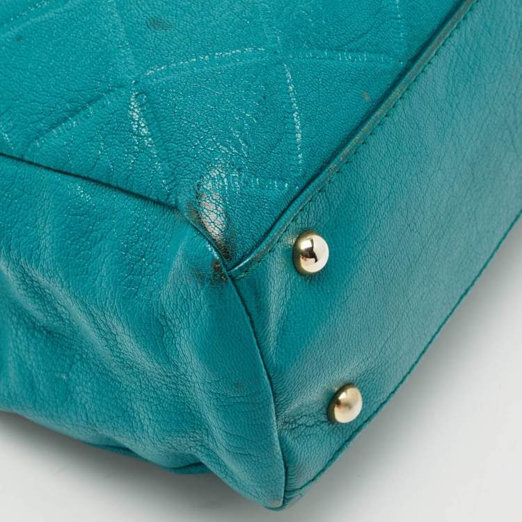 Pre Owned CH Carolina Herrera Green Quilted Embossed Leather Chain Tote