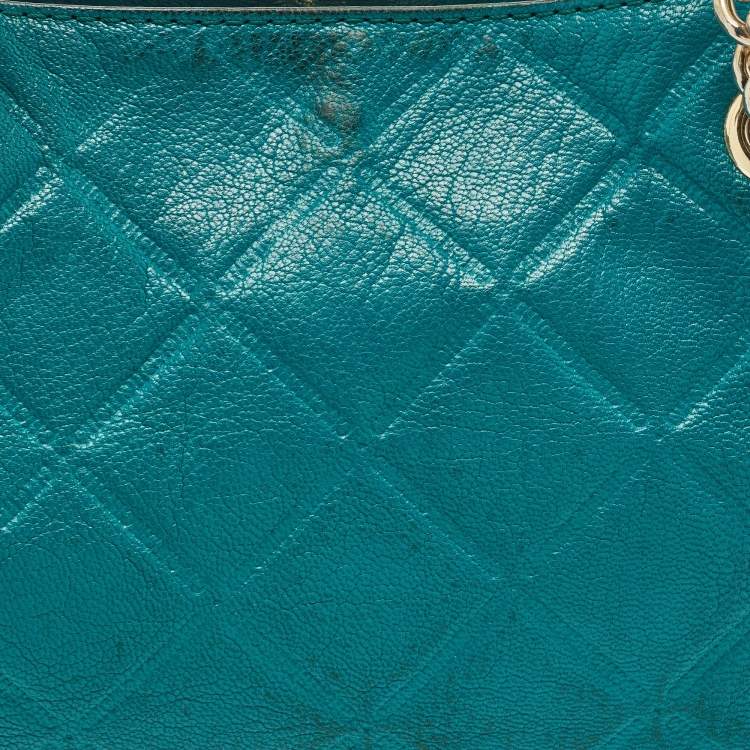 Pre Owned CH Carolina Herrera Green Quilted Embossed Leather Chain Tote