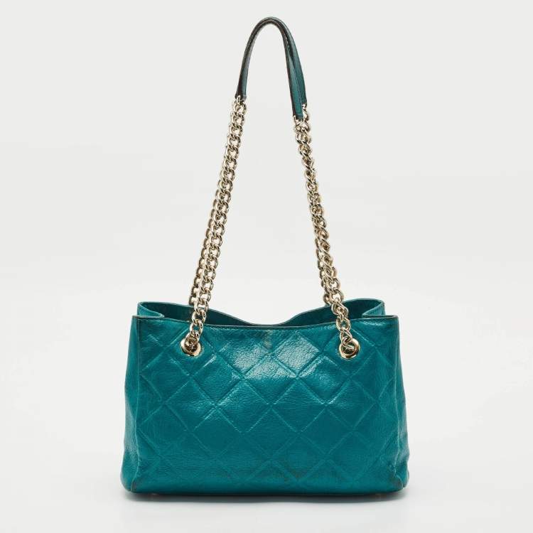 Pre Owned CH Carolina Herrera Green Quilted Embossed Leather Chain Tote