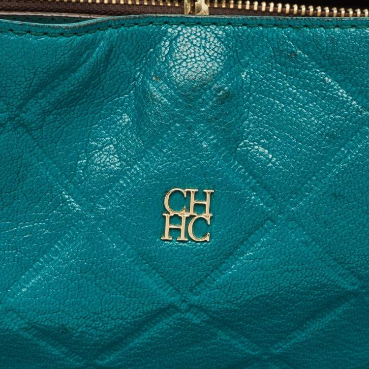 Pre Owned CH Carolina Herrera Green Quilted Embossed Leather Chain Tote