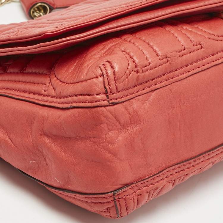 Pre Owned CH Carolina Herrera Red Monogram Leather Double Flap Shoulder Bag
