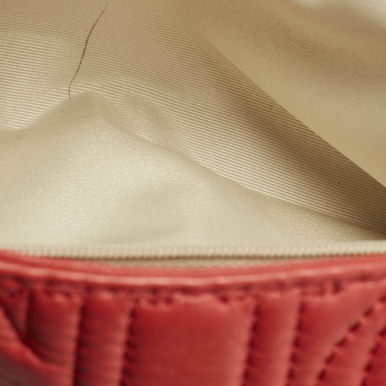 Pre Owned CH Carolina Herrera Red Monogram Leather Double Flap Shoulder Bag