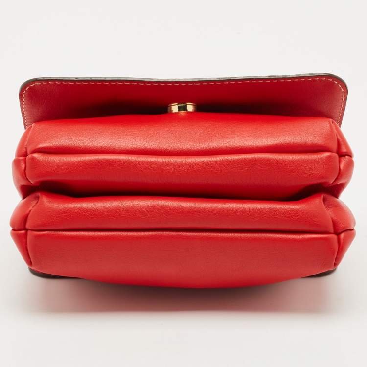 Pre Owned CH Carolina Herrera Red Leather Double Flap Chain Shoulder Bag  
