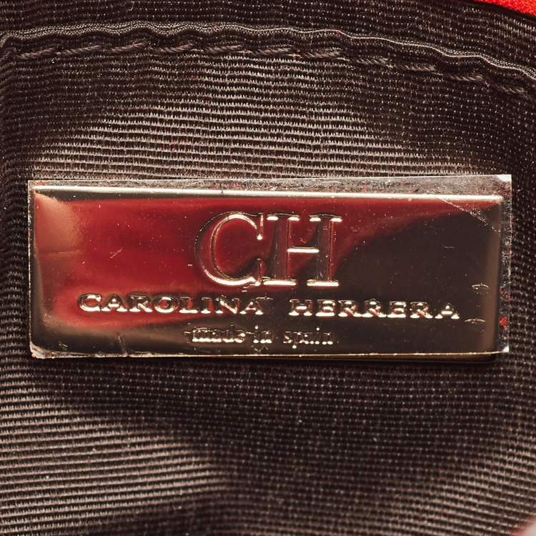 Pre Owned CH Carolina Herrera Red Leather Double Flap Chain Shoulder Bag  