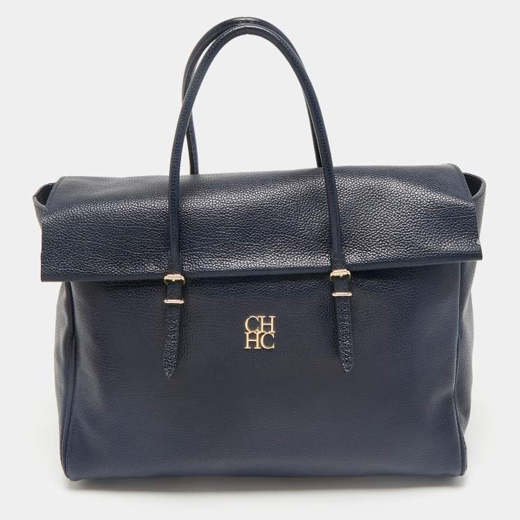 Pre Owned CH Carolina Herrera Blue Leather Tempo Collection Adagio Tote