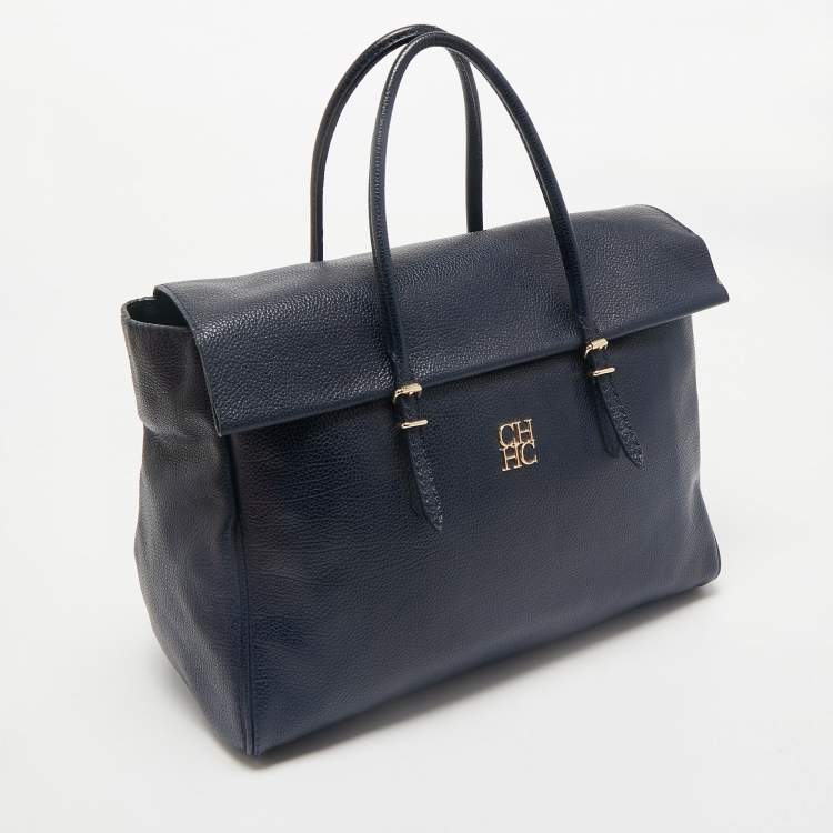 Pre Owned CH Carolina Herrera Blue Leather Tempo Collection Adagio Tote