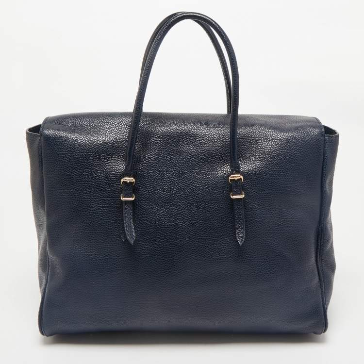 Pre Owned CH Carolina Herrera Blue Leather Tempo Collection Adagio Tote