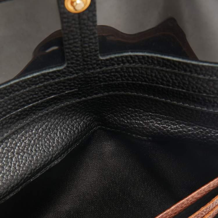 Pre Owned CH Carolina Herrera Black/Brown Leather Long Trifold Wallet
