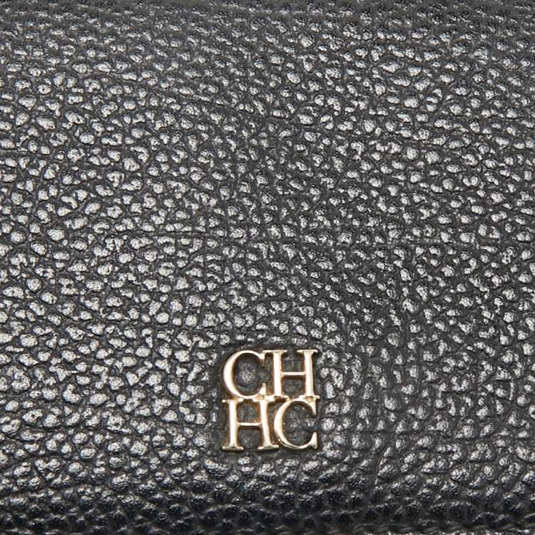 Pre Owned CH Carolina Herrera Black/Brown Leather Long Trifold Wallet