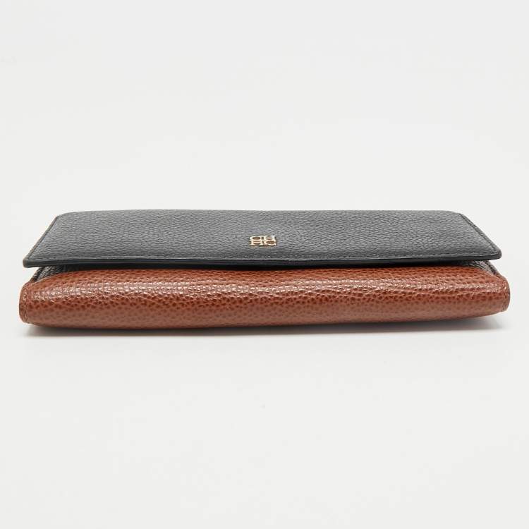 Pre Owned CH Carolina Herrera Black/Brown Leather Long Trifold Wallet