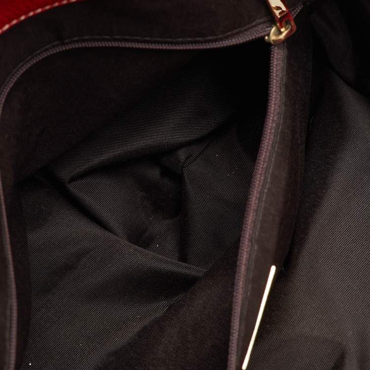 Pre Owned CH Carolina Herrera Red Monogram Embossed Leather Large Matteo Tote