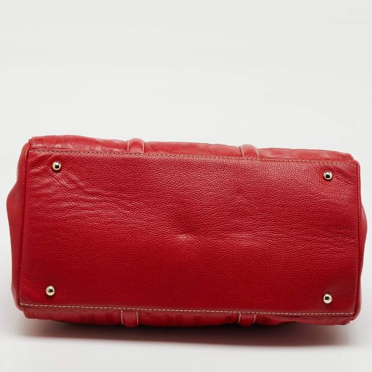 Pre Owned CH Carolina Herrera Red Monogram Embossed Leather Large Matteo Tote