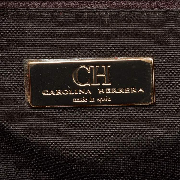 Pre Owned CH Carolina Herrera Red Monogram Embossed Leather Large Matteo Tote