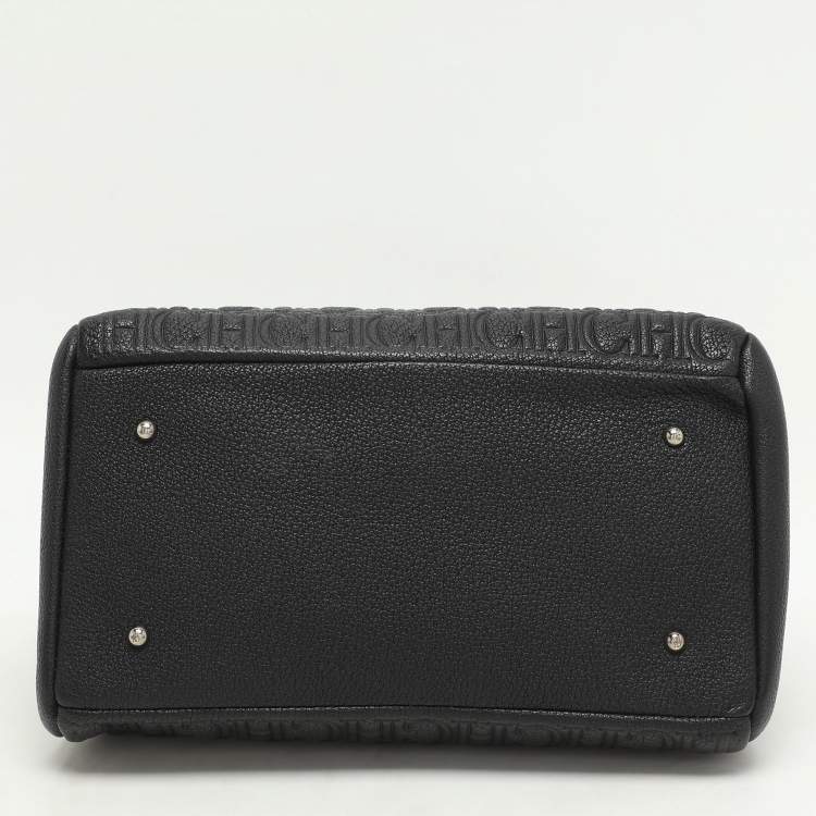 Pre Owned CH Carolina Herrera Black Monogram Leather Mini Baret Top Handle Bag