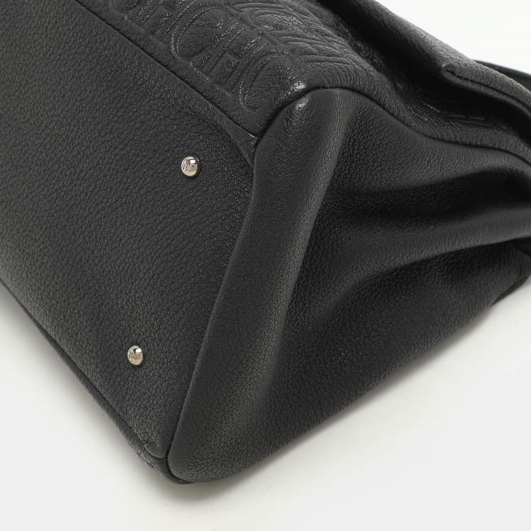 Pre Owned CH Carolina Herrera Black Monogram Leather Mini Baret Top Handle Bag