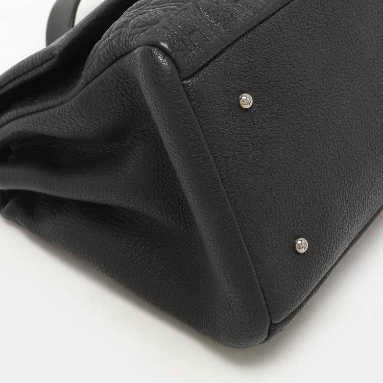 Pre Owned CH Carolina Herrera Black Monogram Leather Mini Baret Top Handle Bag