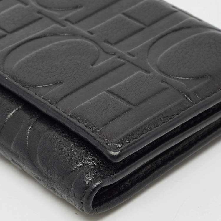 Pre Owned CH Carolina Herrera Black Monogram Leather Flap Continental Wallet