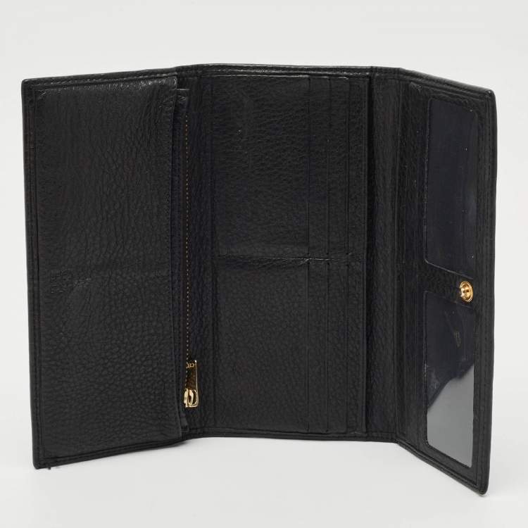 Pre Owned CH Carolina Herrera Black Monogram Leather Flap Continental Wallet