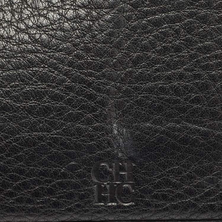 Pre Owned CH Carolina Herrera Black Monogram Leather Flap Continental Wallet