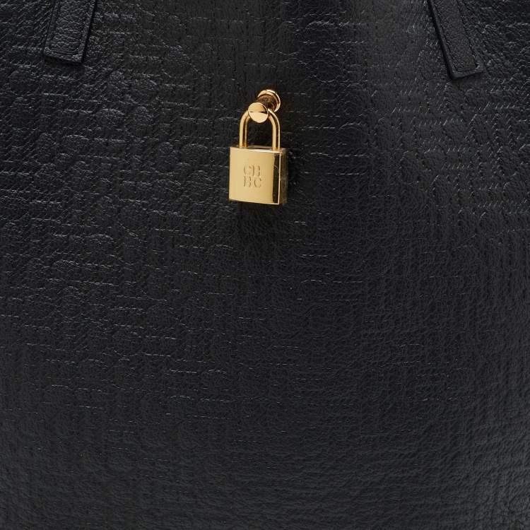 Pre Owned CH Carolina Herrera Black Monogram Leather Matryoshka Padlock Tote