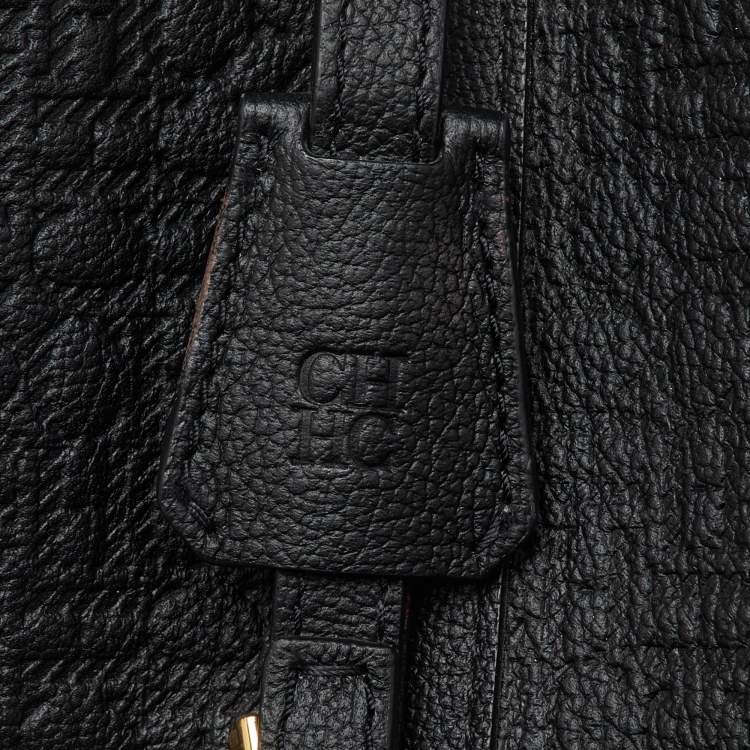 Pre Owned CH Carolina Herrera Black Monogram Leather Matryoshka Padlock Tote