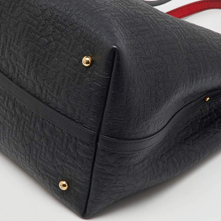 Pre Owned CH Carolina Herrera Black Monogram Leather Matryoshka Padlock Tote