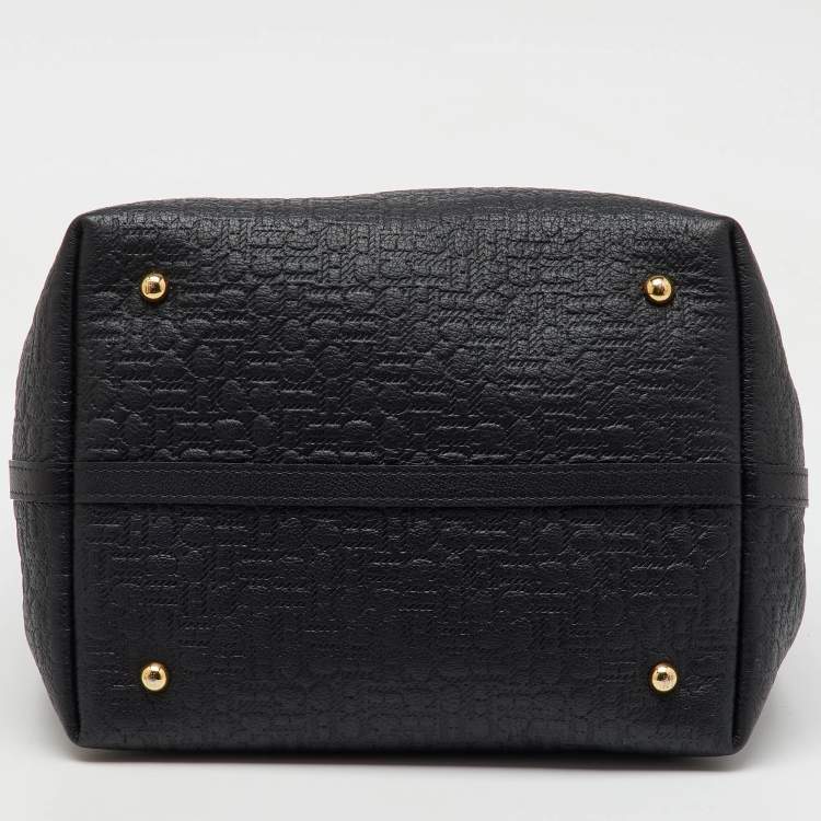 Pre Owned CH Carolina Herrera Black Monogram Leather Matryoshka Padlock Tote