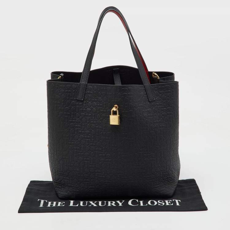 Pre Owned CH Carolina Herrera Black Monogram Leather Matryoshka Padlock Tote