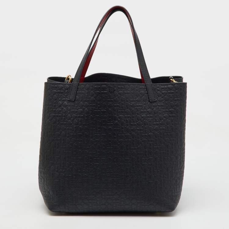 Pre Owned CH Carolina Herrera Black Monogram Leather Matryoshka Padlock Tote