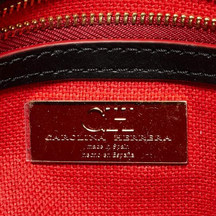 Pre Owned CH Carolina Herrera Black Embossed Leather Medium Camelot Shoulder Bag