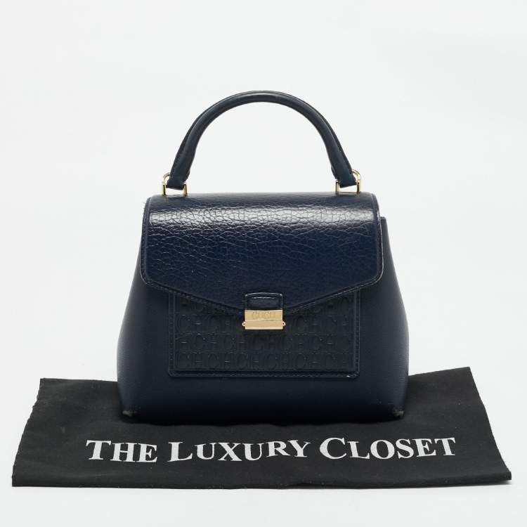 Pre Owned CH Carolina Herrera Blue Monogram Leather Top Handle Bag