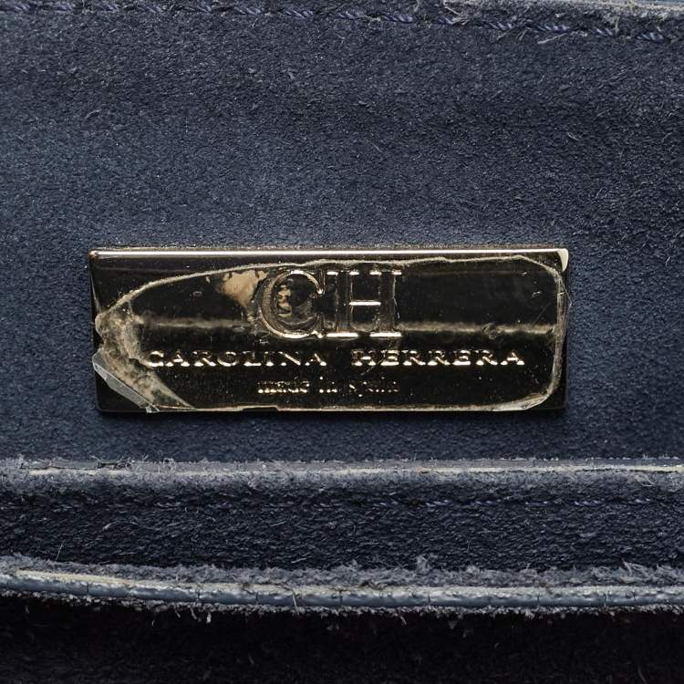 Pre Owned CH Carolina Herrera Blue Monogram Leather Top Handle Bag