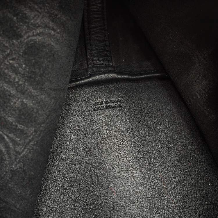 Pre Owned CH Carolina Herrera Black Monogram Embossed Leather Matryoshka Tote
