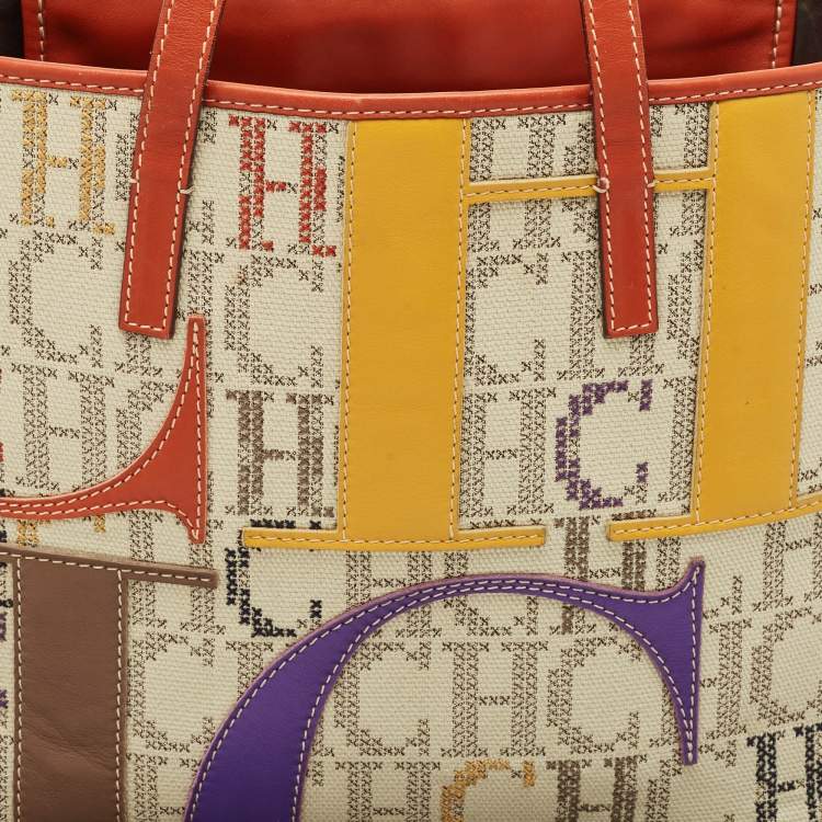 Pre Owned CH Carolina Herrera Multicolor Monogram Canvas and Leather Shopper Tote