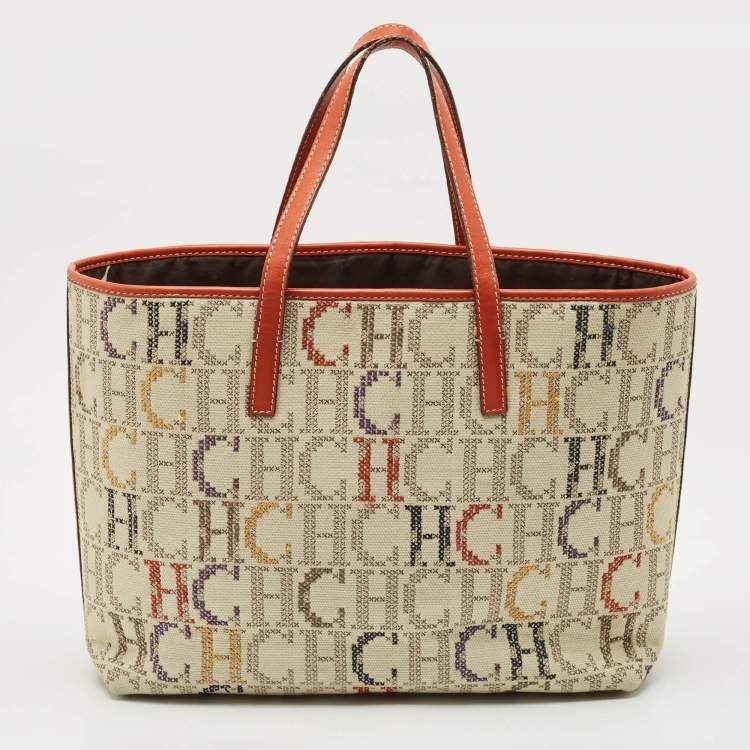 Pre Owned CH Carolina Herrera Multicolor Monogram Canvas and Leather Shopper Tote