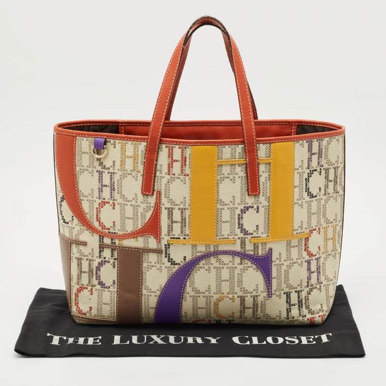 Pre Owned CH Carolina Herrera Multicolor Monogram Canvas and Leather Shopper Tote
