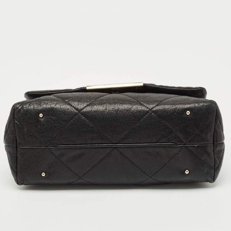 Pre Owned CH Carolina Herrera Black Quilted Leather Flap Chain Shoulder Bag