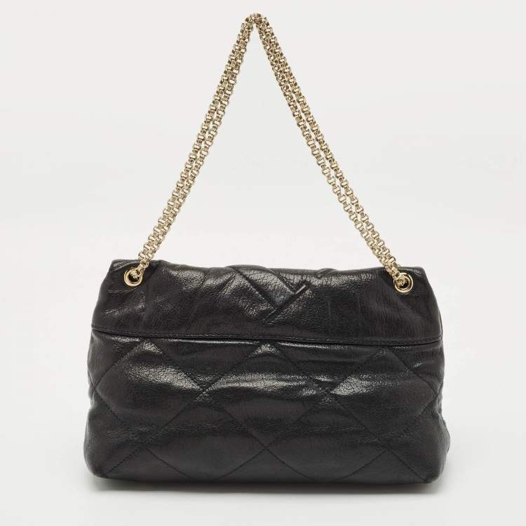Pre Owned CH Carolina Herrera Black Quilted Leather Flap Chain Shoulder Bag
