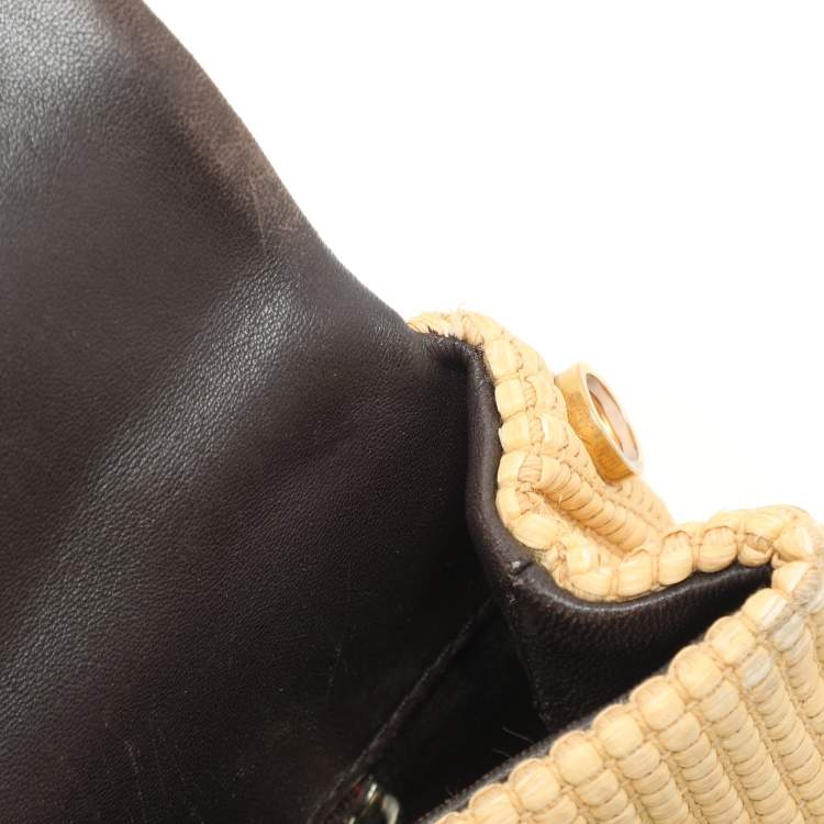 Pre Owned CH Carolina Herrera Beige Woven Straw Camelot Top Handle Bag