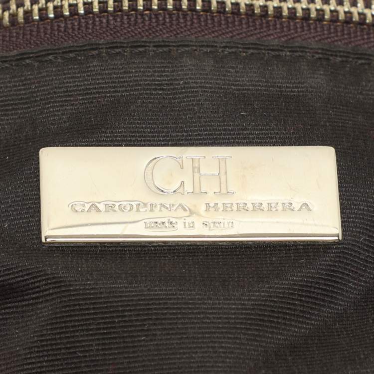 Pre Owned CH Carolina Herrera Beige Woven Straw Camelot Top Handle Bag
