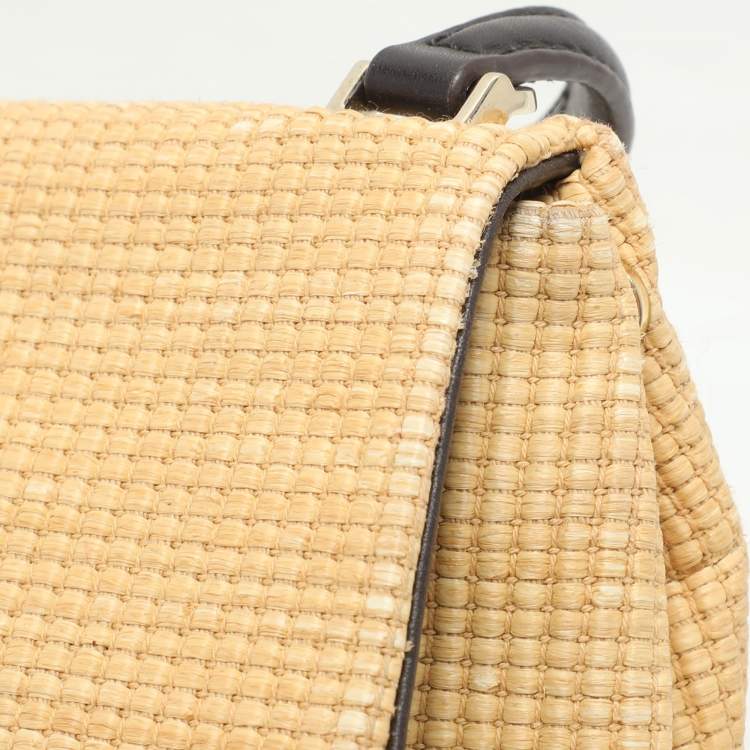 Pre Owned CH Carolina Herrera Beige Woven Straw Camelot Top Handle Bag
