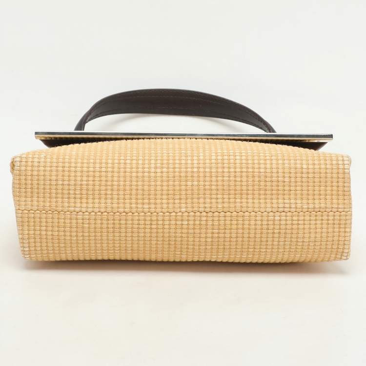 Pre Owned CH Carolina Herrera Beige Woven Straw Camelot Top Handle Bag