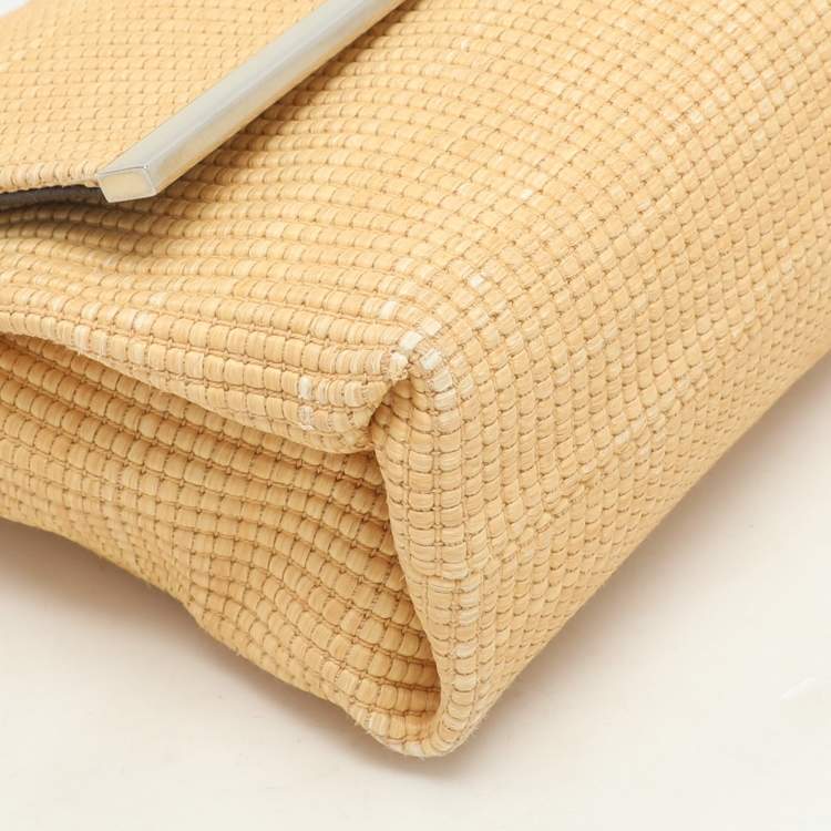 Pre Owned CH Carolina Herrera Beige Woven Straw Camelot Top Handle Bag
