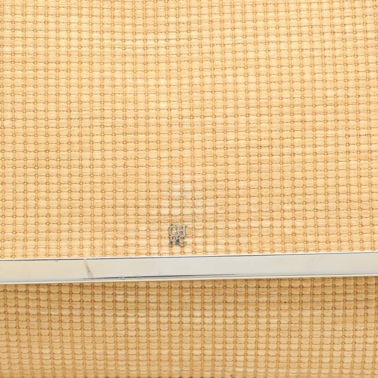 Pre Owned CH Carolina Herrera Beige Woven Straw Camelot Top Handle Bag